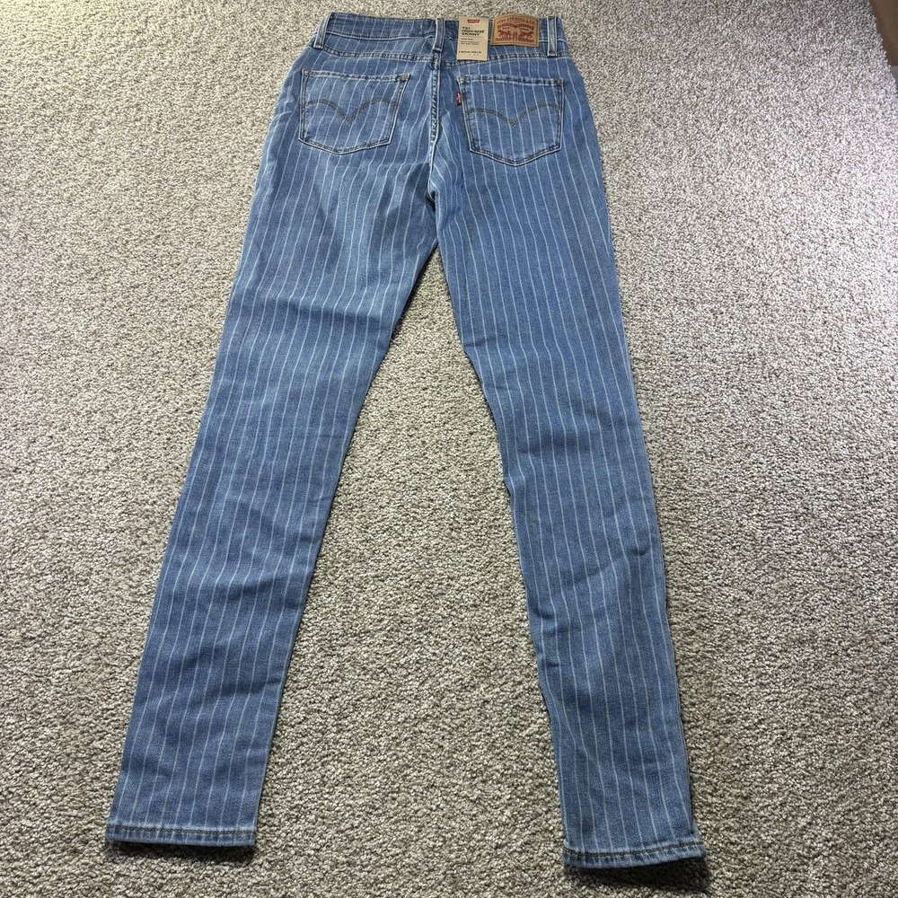 Levis 721 High Rise Skinny Jeans Womens 2 Medium Blue Pinstripe W26 L30 Denim - Picture 3 of 15